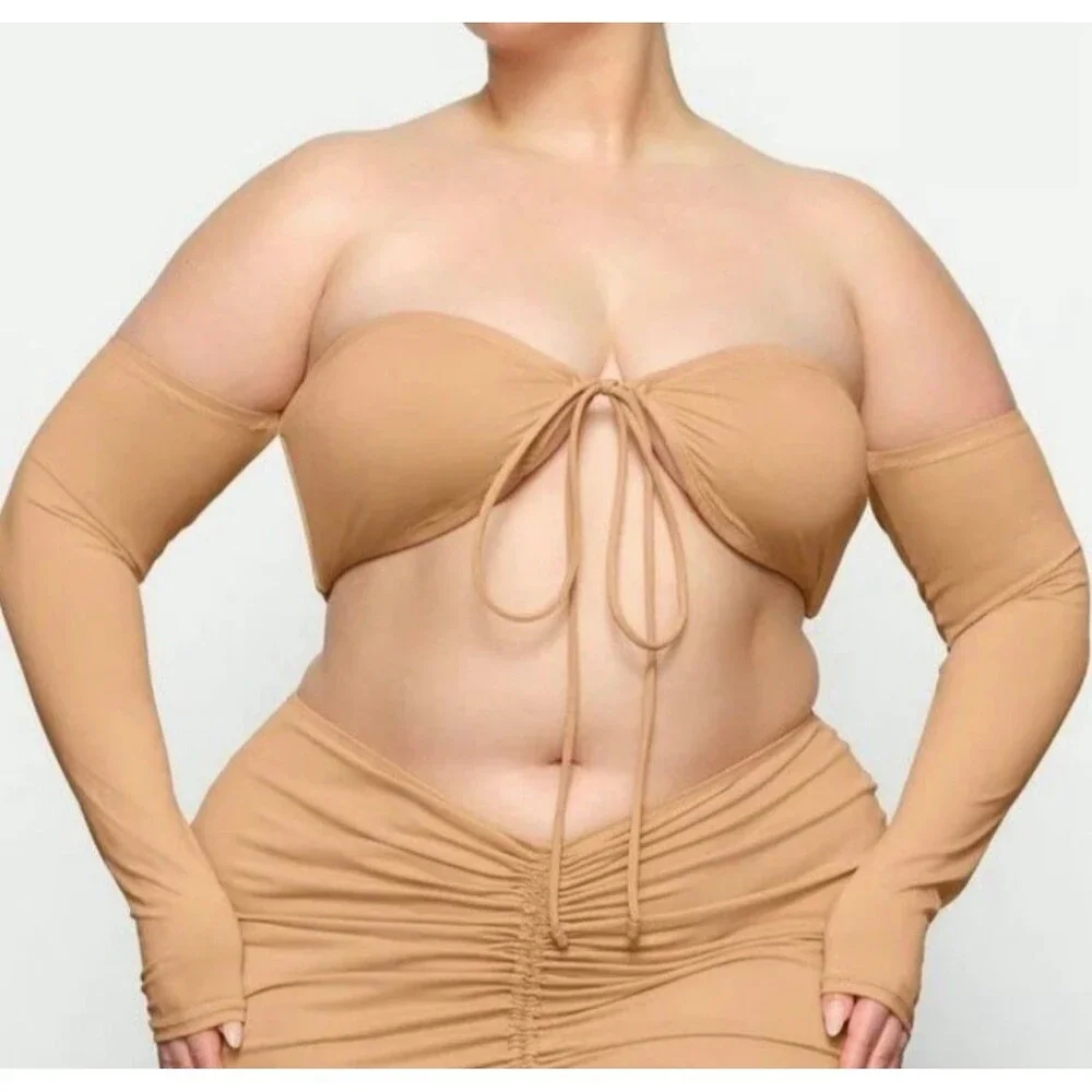 Skims Long Sleeve Bikini Top Ochre Size Medium